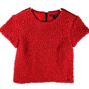 Armani Exchange XS Red Boucle Textured Short Sleeve Top Womens Blouse AX